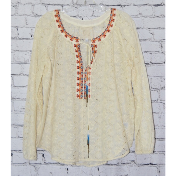 Johnny Was JADE Eyelet Womens Embroidered Floral Boho Beaded Blouse NWOT Small - Picture 1 of 7